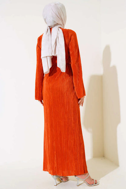 Robe Brillante Plissée Orange