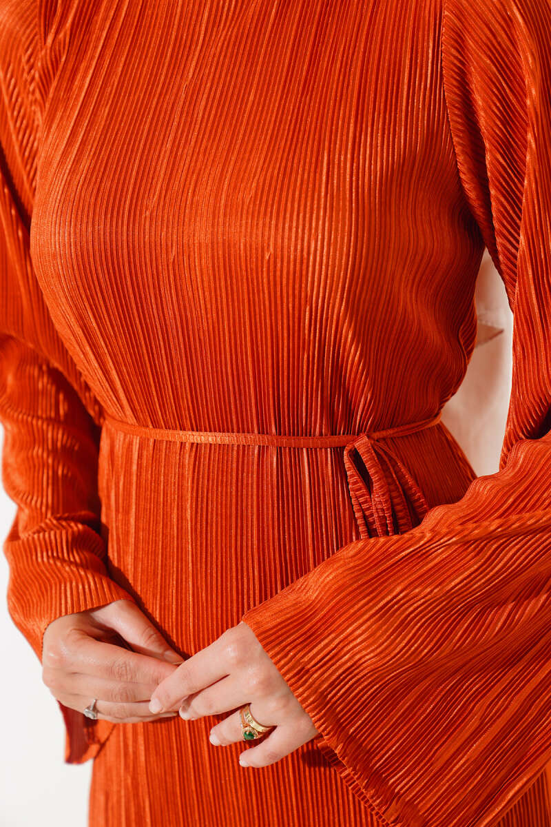 Robe Brillante Plissée Orange