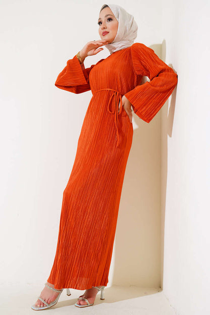 Robe Brillante Plissée Orange